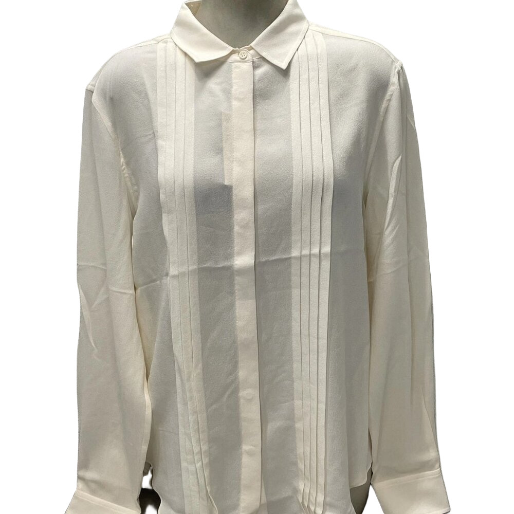 Rue Sophie Women's Camille Silk Button-Up Shirt Size L Cream
